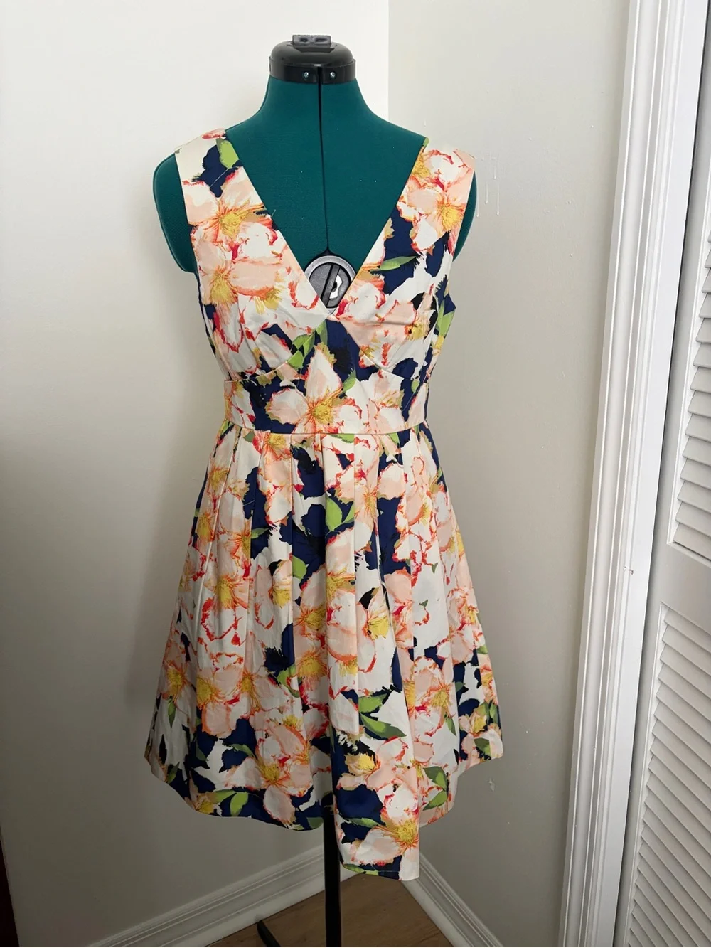 J Crew Floral V-Neck Summer Dress in Navy & Pastel
